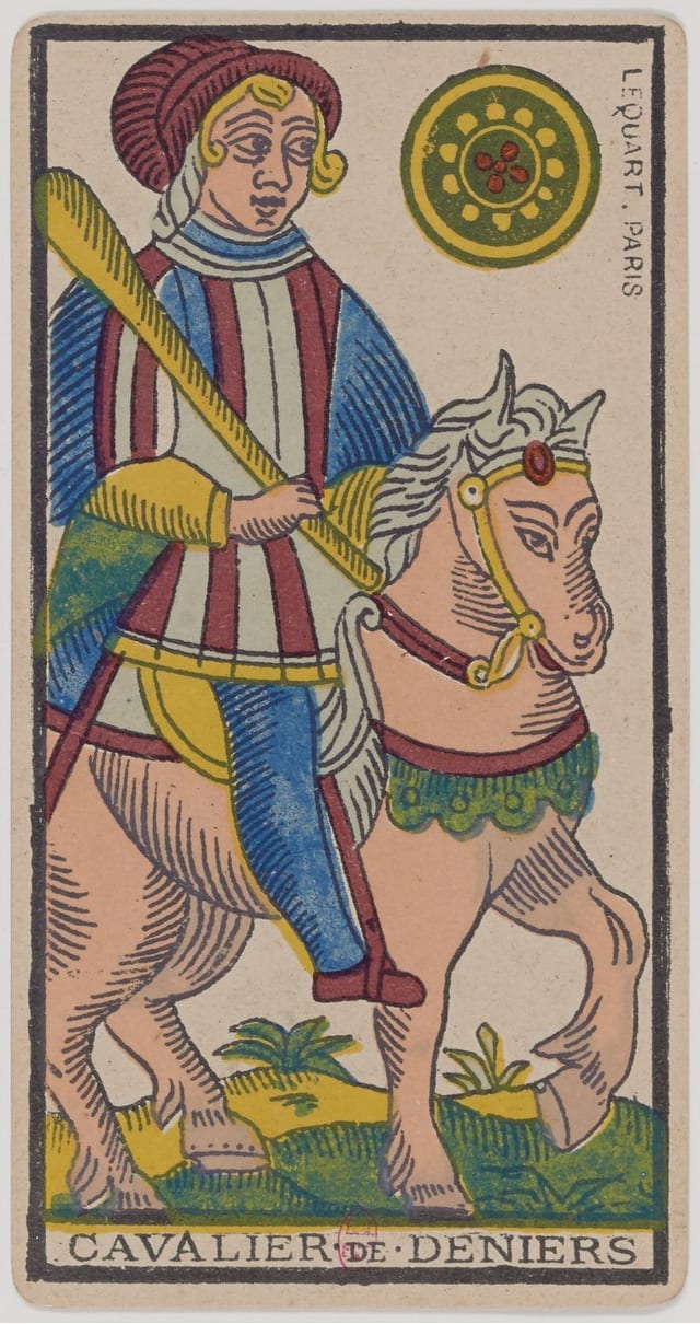 Cavalier de Denier, lame du Tarot de Marseille