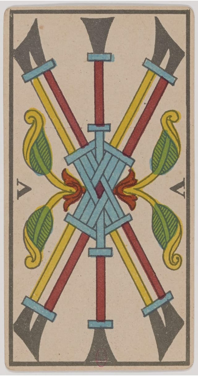 Cinq de Bâton, lame du Tarot de Marseille