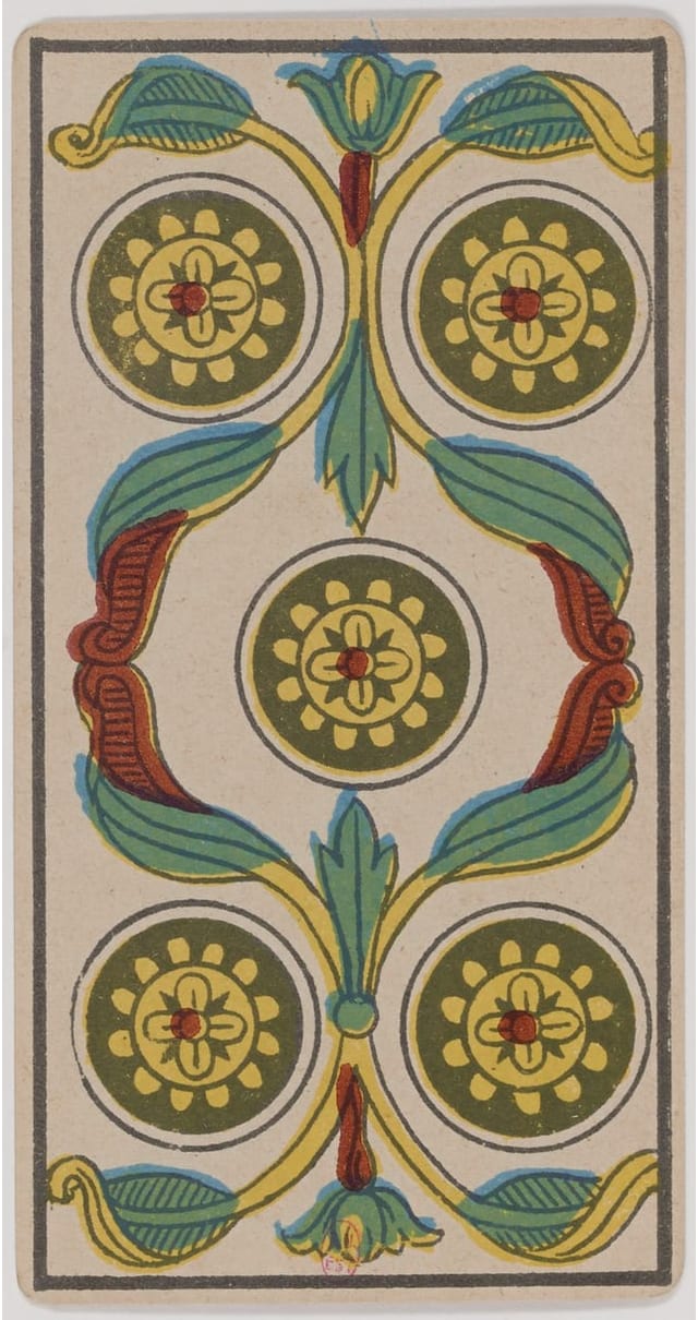 Cinq de Denier, lame du Tarot de Marseille