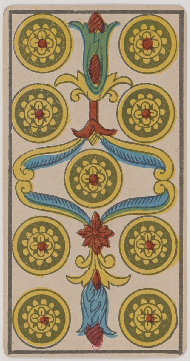Neuf de Denier, lame du Tarot de Marseille