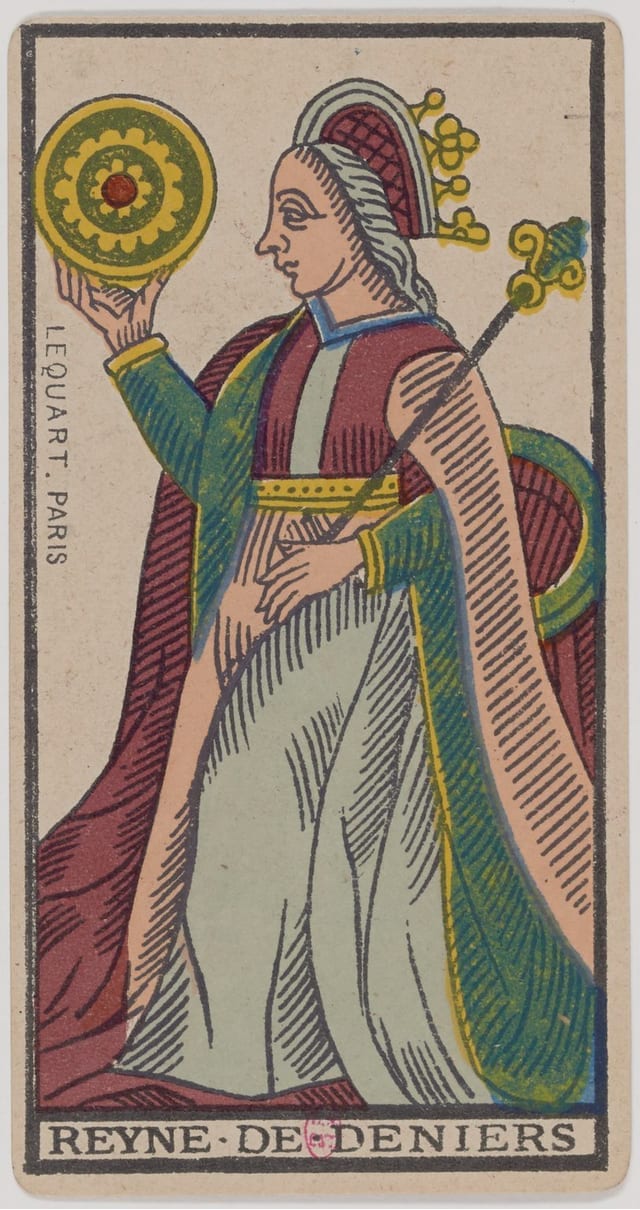 Reine de Denier, lame du Tarot de Marseille