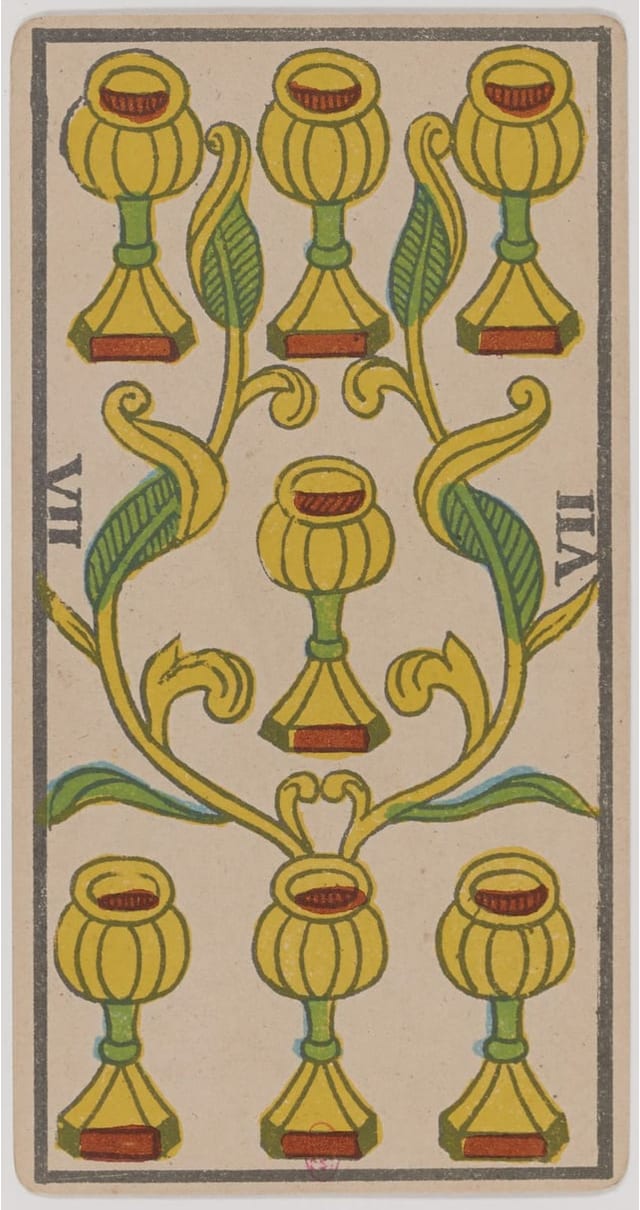 Sept de Coupe, lame du Tarot de Marseille