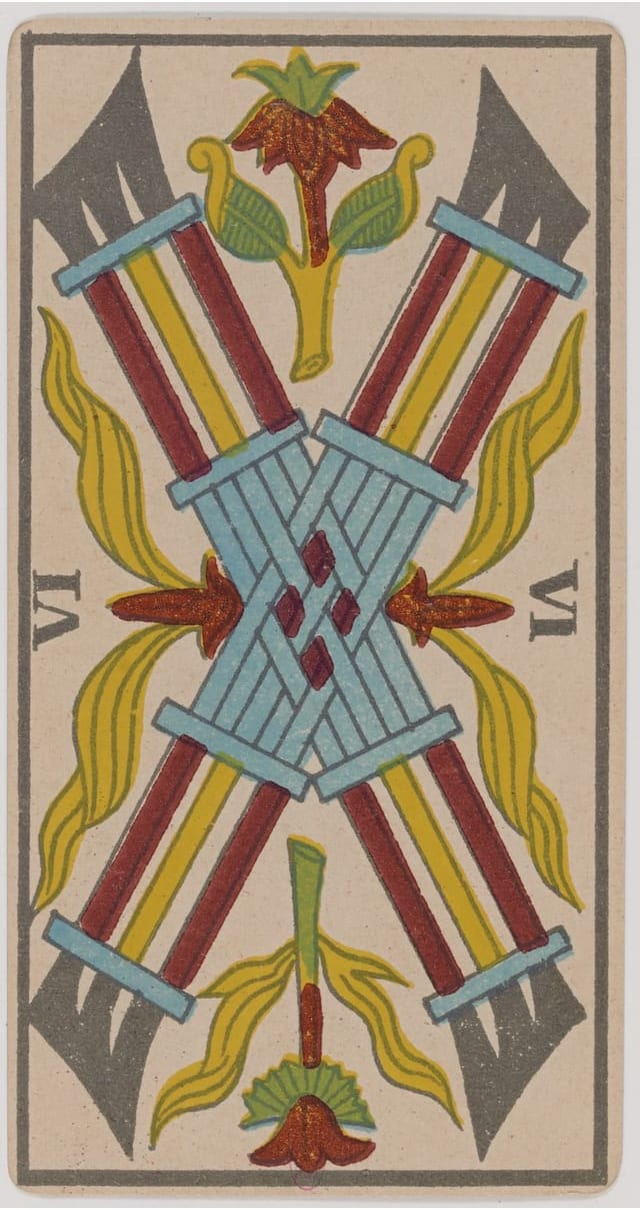 Six de Bâton, lame du Tarot de Marseille