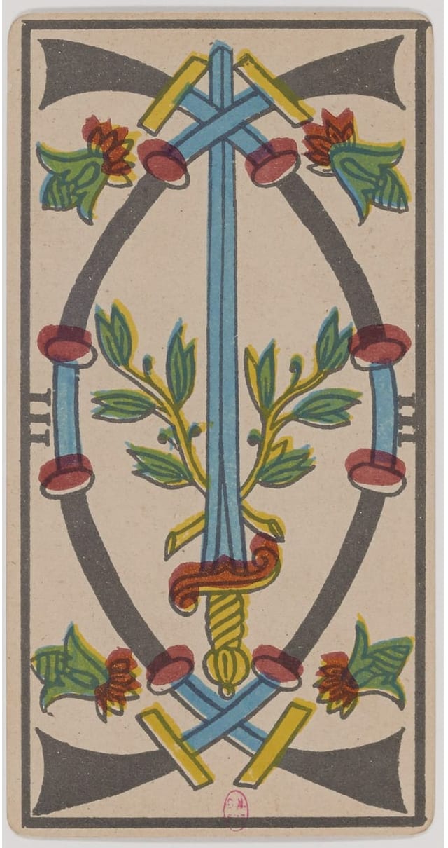 Trois d’Épée, lame du Tarot de Marseille