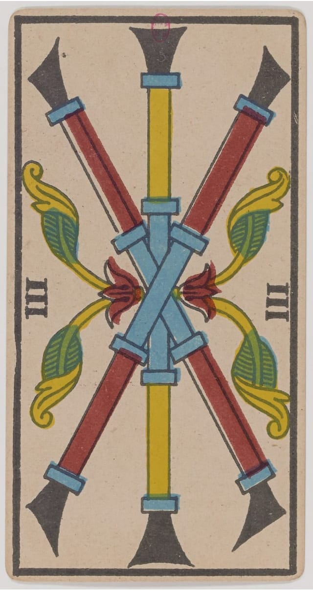 Trois de Bâton, lame du Tarot de Marseille