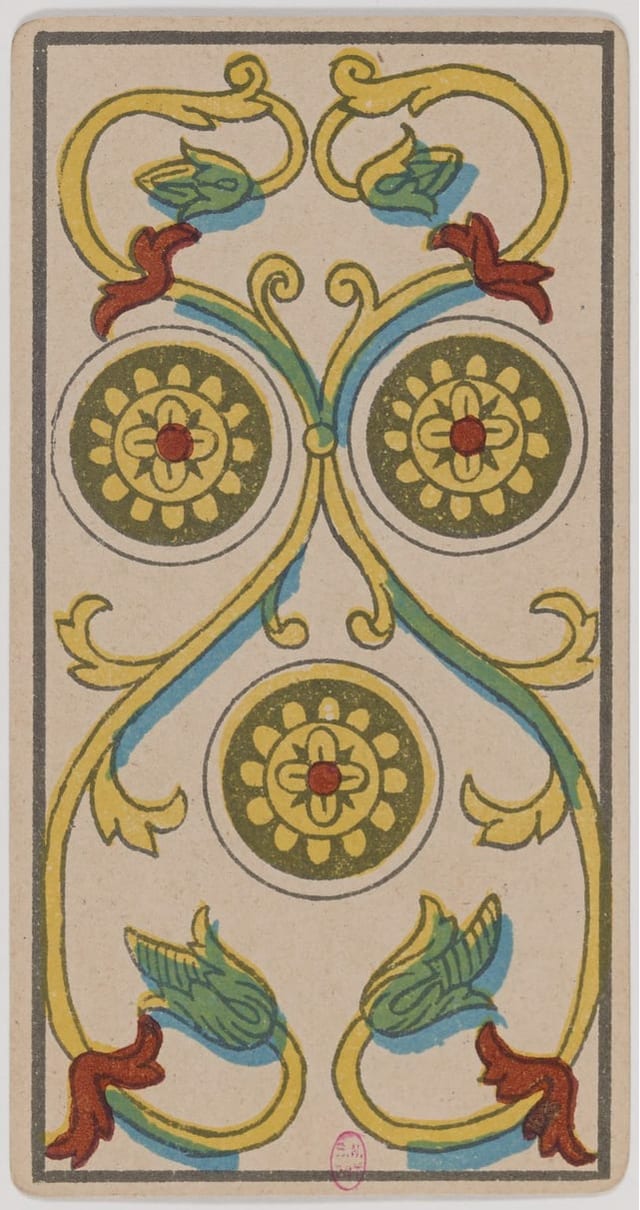 Trois de Denier, lame du Tarot de Marseille